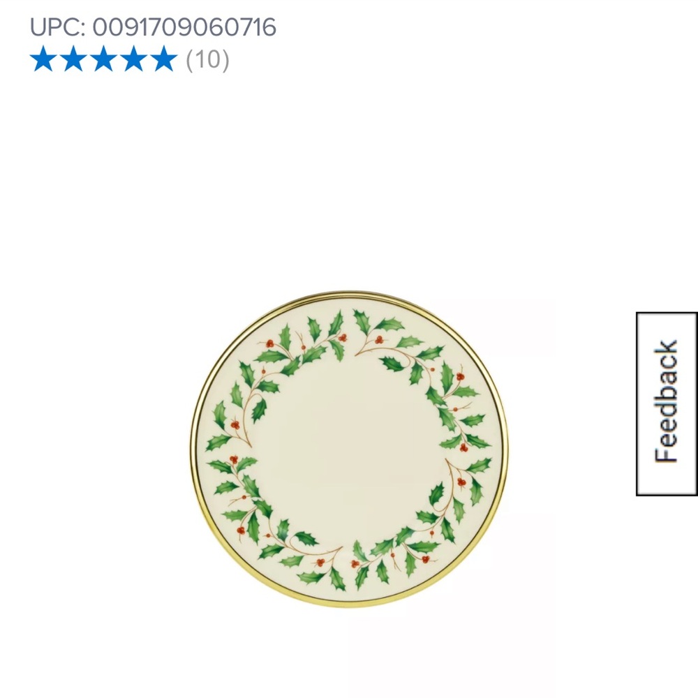 Lenox Holiday Salad Plate with Green and Red Holly Design